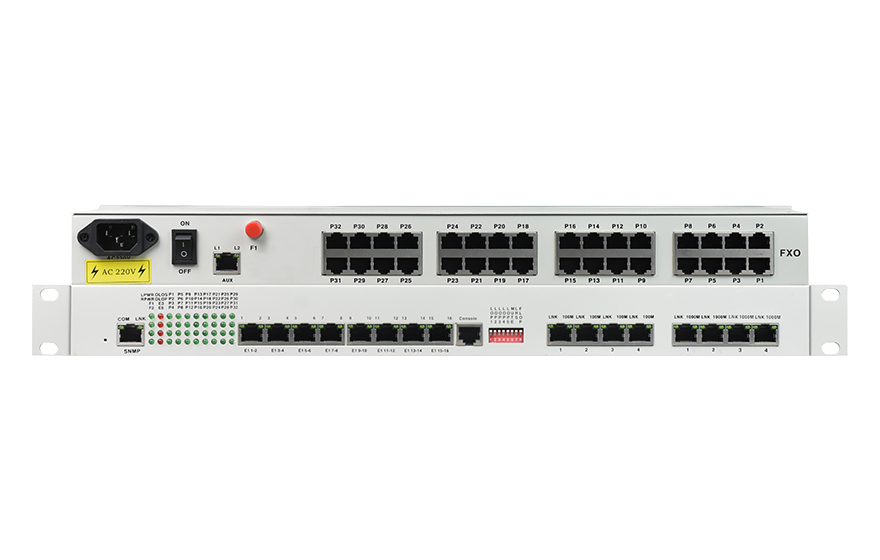 飛暢科技-32路電話+16E1+4FE+4GE+2路數據+SNMP+console（19英寸，物理隔離）電話光端機